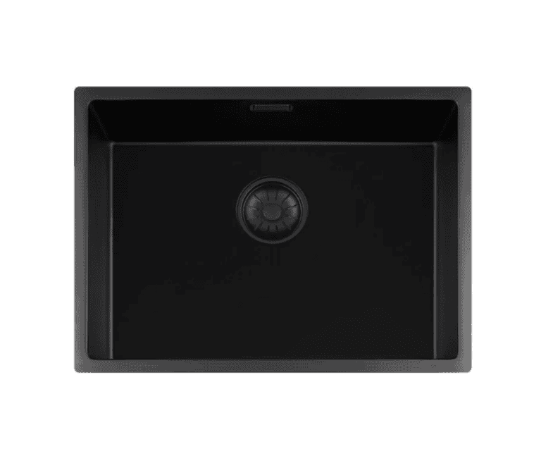 Lorreine 55BQ-FU Luxe Enkele Keukenspoelbak Graniet Zwart Met Korfplug Zwart 55 x 40 Vlakbouw Of Onderbouw