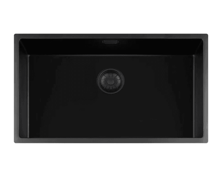 Lorreine 74BQ-FU Luxe Enkele Keukenspoelbak Graniet Zwart Met Korfplug Zwart 74 x 40 Vlakbouw Of Onderbouw