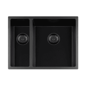 Lorreine 1534BQ-FU Luxe Anderhalve Keukenspoelbak Graniet Zwart Met Korfplug Zwart 15 x 40 + 34 x 40 Vlakbouw Of Onderbouw