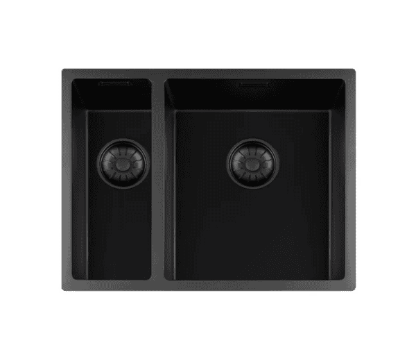 Lorreine 1534BQ-FU Luxe Anderhalve Keukenspoelbak Graniet Zwart Met Korfplug Zwart 15 x 40 + 34 x 40 Vlakbouw Of Onderbouw