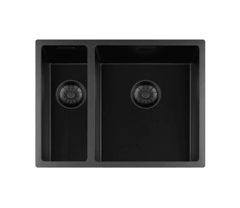 Lorreine 1534BQ-FU Luxe Anderhalve Keukenspoelbak Graniet Zwart Met Korfplug Zwart 15 x 40 + 34 x 40 Vlakbouw Of Onderbouw