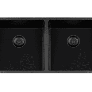 Lorreine 4040BQ-FU Luxe Dubbele Keukenspoelbak Graniet Zwart Met Korfplug Zwart 40 x 40 + 40 x 40 Vlakbouw Of Onderbouw