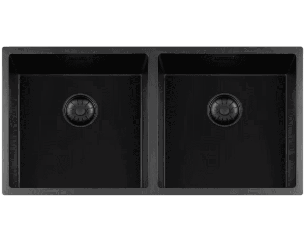 Lorreine 4040BQ-FU Luxe Dubbele Keukenspoelbak Graniet Zwart Met Korfplug Zwart 40 x 40 + 40 x 40 Vlakbouw Of Onderbouw