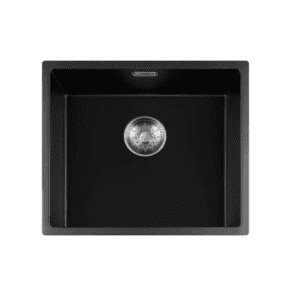 Lorreine 45BQ-FU-Inox Luxe Enkele Keukenspoelbak Graniet Zwart Met Korfplug RVS 45 x 40 Vlakbouw Of Onderbouw