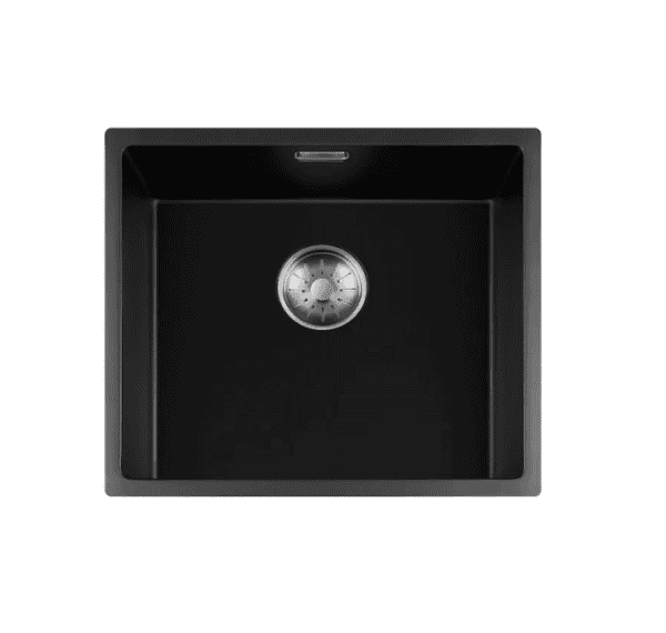 Lorreine 45BQ-FU-Inox Luxe Enkele Keukenspoelbak Graniet Zwart Met Korfplug RVS 45 x 40 Vlakbouw Of Onderbouw