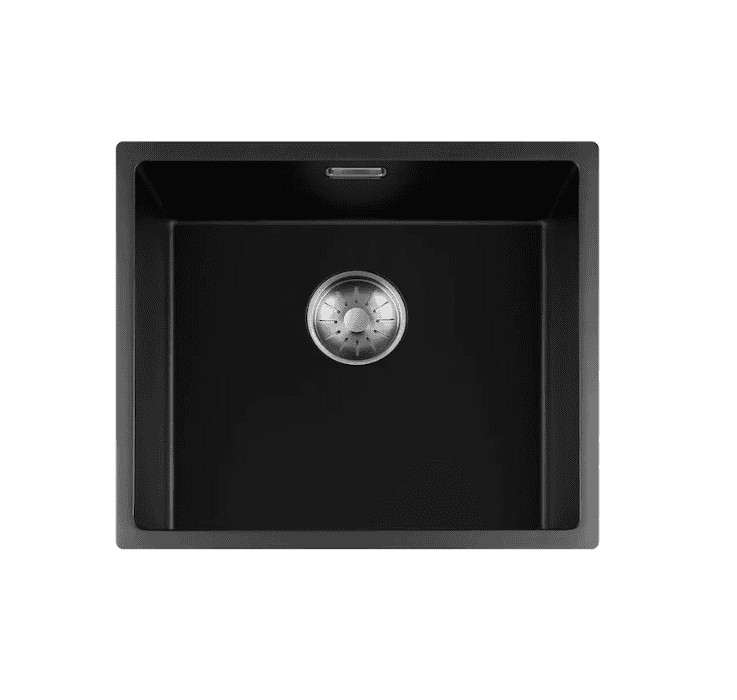 Lorreine 45BQ-FU-Inox Luxe Enkele Keukenspoelbak Graniet Zwart Met Korfplug RVS 45 x 40 Vlakbouw Of Onderbouw
