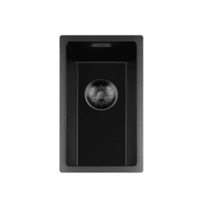 Lorreine 17BQ-FU-Gunmetal Luxe Enkele Keukenspoelbak Graniet Zwart Met Korfplug Gun Metal 17 x 40 Vlakbouw Of Onderbouw