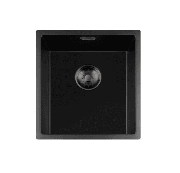 Lorreine 34BQ-FU-Gunmetal Luxe Enkele Keukenspoelbak Graniet Zwart Met Korfplug Gun Metal 34 x 40 Vlakbouw Of Onderbouw