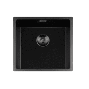 Lorreine 40BQ-FU-Gunmetal Luxe Enkele Keukenspoelbak Graniet Zwart Met Korfplug Gun Metal 40 x 40 Vlakbouw Of Onderbouw