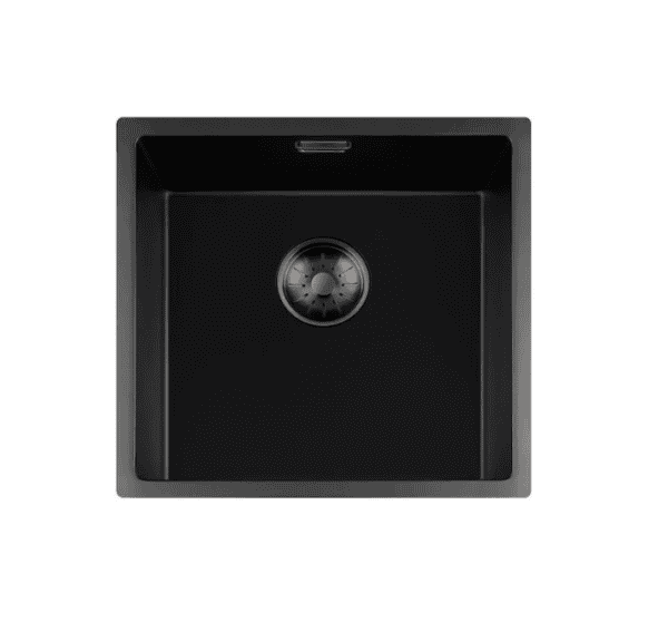 Lorreine 40BQ-FU-Gunmetal Luxe Enkele Keukenspoelbak Graniet Zwart Met Korfplug Gun Metal 40 x 40 Vlakbouw Of Onderbouw