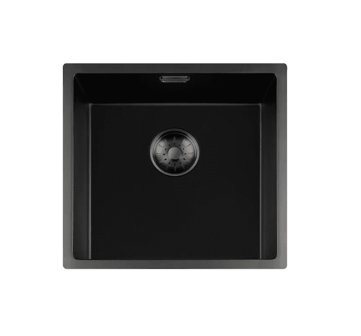 Lorreine 40BQ-FU-Gunmetal Luxe Enkele Keukenspoelbak Graniet Zwart Met Korfplug Gun Metal 40 x 40 Vlakbouw Of Onderbouw