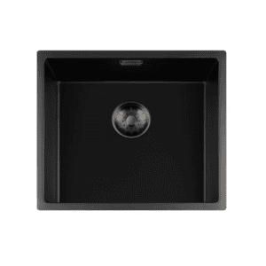 Lorreine 45BQ-FU-Gunmetal Luxe Enkele Keukenspoelbak Graniet Zwart Met Korfplug Gun Metal 45 x 40 Vlakbouw Of Onderbouw