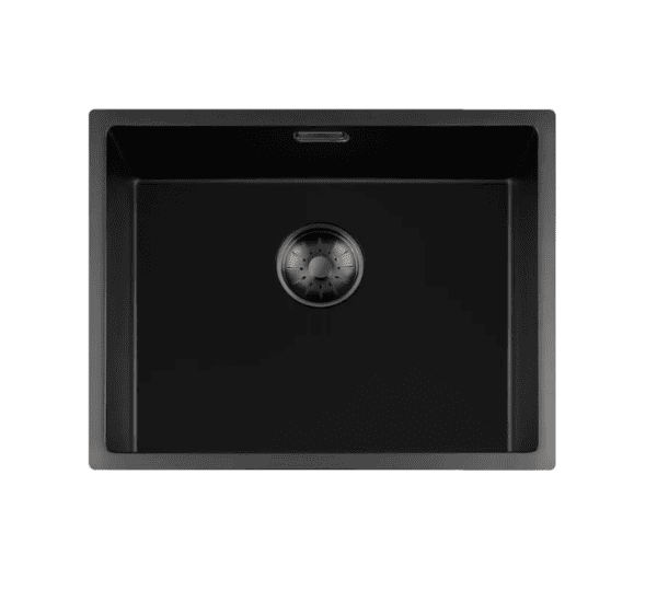 Lorreine 50BQ-FU-Gunmetal Luxe Enkele Keukenspoelbak Graniet Zwart Met Korfplug Gun Metal 50 x 40 Vlakbouw Of Onderbouw