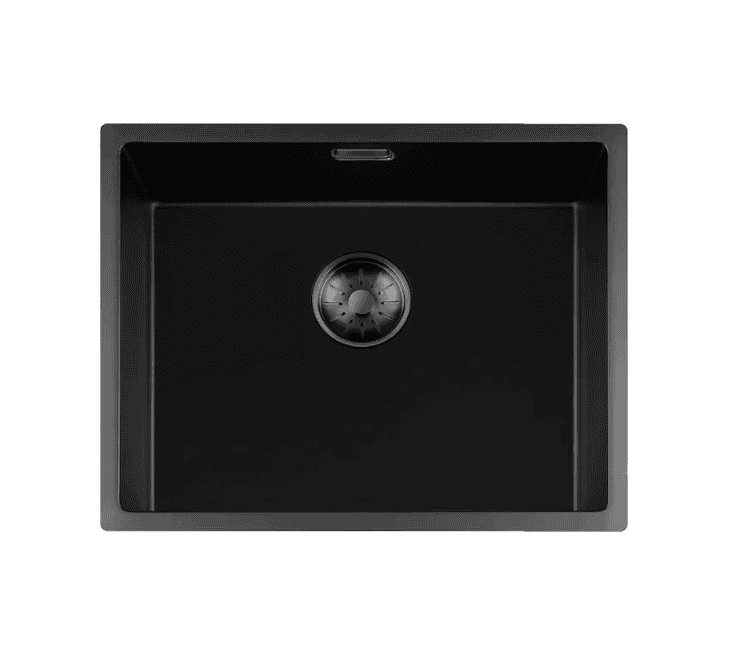 Lorreine 50BQ-FU-Gunmetal Luxe Enkele Keukenspoelbak Graniet Zwart Met Korfplug Gun Metal 50 x 40 Vlakbouw Of Onderbouw