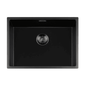 Lorreine 55BQ-FU-Gunmetal Luxe Enkele Keukenspoelbak Graniet Zwart Met Korfplug Gun Metal 55 x 40 Vlakbouw Of Onderbouw