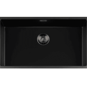 Lorreine 74BQ-FU-Gunmetal Luxe Enkele Keukenspoelbak Graniet Zwart Met Korfplug Gun Metal 74 x 40 Vlakbouw Of Onderbouw