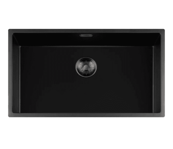 Lorreine 74BQ-FU-Gunmetal Luxe Enkele Keukenspoelbak Graniet Zwart Met Korfplug Gun Metal 74 x 40 Vlakbouw Of Onderbouw