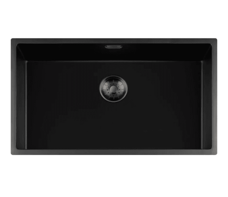 Lorreine 74BQ-FU-Gunmetal Luxe Enkele Keukenspoelbak Graniet Zwart Met Korfplug Gun Metal 74 x 40 Vlakbouw Of Onderbouw