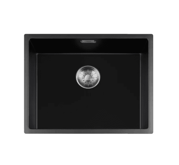 Lorreine 50BQ-FU-Inox Luxe Enkele Keukenspoelbak Graniet Zwart Met Korfplug RVS 50 x 40 Vlakbouw Of Onderbouw
