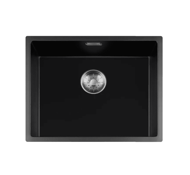 Lorreine 50BQ-FU-Inox Luxe Enkele Keukenspoelbak Graniet Zwart Met Korfplug RVS 50 x 40 Vlakbouw Of Onderbouw