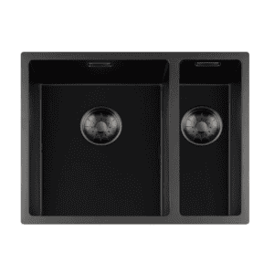 Lorreine 3415BQ-FU-Gunmetal Luxe Anderhalve Keukenspoelbak Graniet Zwart Met Korfplug Gun Metal34 x 40 + 15 x 40 Vlakbouw Of Onderbouw