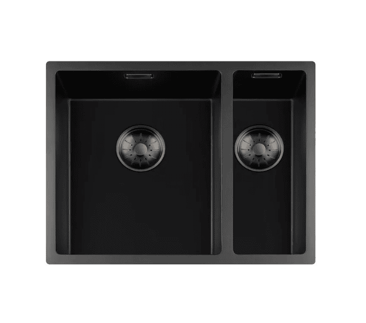 Lorreine 3415BQ-FU-Gunmetal Luxe Anderhalve Keukenspoelbak Graniet Zwart Met Korfplug Gun Metal34 x 40 + 15 x 40 Vlakbouw Of Onderbouw