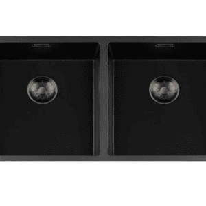 Lorreine 4040BQ-FU-Gunmetal Luxe Dubbele Keukenspoelbak Graniet Zwart Met Korfplug Gun Metal 40 x 40 + 40 x 40 Vlakbouw Of Onderbouw