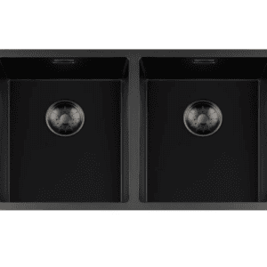 Lorreine 3434BQ-FU-Gunmetal Luxe Dubbele Keukenspoelbak Graniet Zwart Met Korfplug Gun Metal 34 x 40 + 34 x 40 Vlakbouw Of Onderbouw