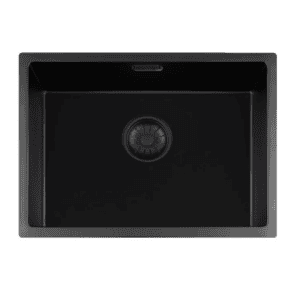 Lorreine 50BQ37-FU Luxe Enkele Keukenspoelbak Graniet Zwart Met Korfplug Zwart 50 x 37 Vlakbouw Of Onderbouw