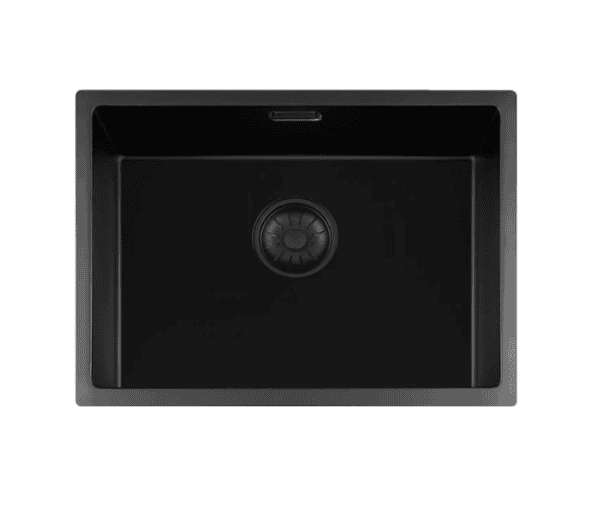Lorreine 50BQ37-FU Luxe Enkele Keukenspoelbak Graniet Zwart Met Korfplug Zwart 50 x 37 Vlakbouw Of Onderbouw