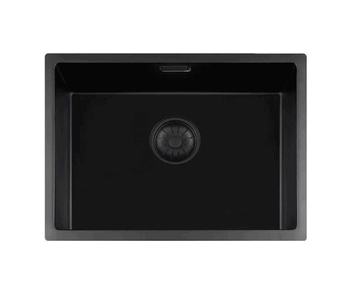 Lorreine 50BQ37-FU Luxe Enkele Keukenspoelbak Graniet Zwart Met Korfplug Zwart 50 x 37 Vlakbouw Of Onderbouw