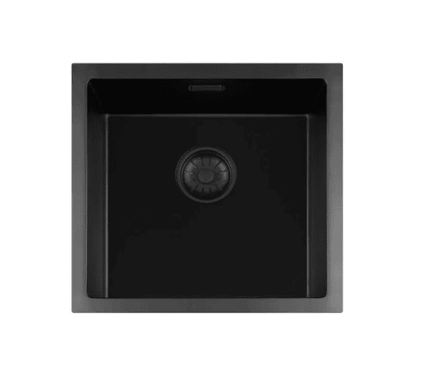 Lorreine 40BQ-T Luxe Enkele Keukenspoelbak Graniet Zwart Met Korfplug Zwart 40 x 40 Opbouw