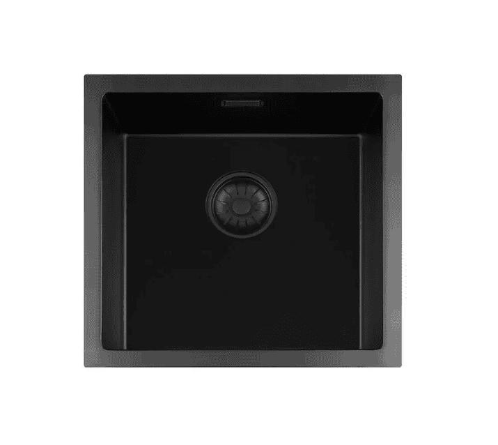 Lorreine 40BQ-T Luxe Enkele Keukenspoelbak Graniet Zwart Met Korfplug Zwart 40 x 40 Opbouw