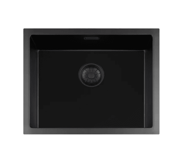Lorreine 50BQ-T Luxe Enkele Keukenspoelbak Graniet Zwart Met Korfplug Zwart 50 x 40 Opbouw