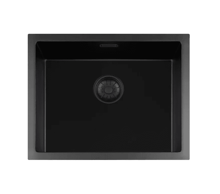 Lorreine 50BQ-T Luxe Enkele Keukenspoelbak Graniet Zwart Met Korfplug Zwart 50 x 40 Opbouw