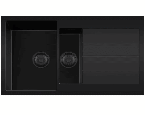 Lorreine 3415BQ44DB-T Luxe Anderhalve Keukenspoelbak Graniet Zwart Met Korfplug Zwart 96 x 50 Opbouw