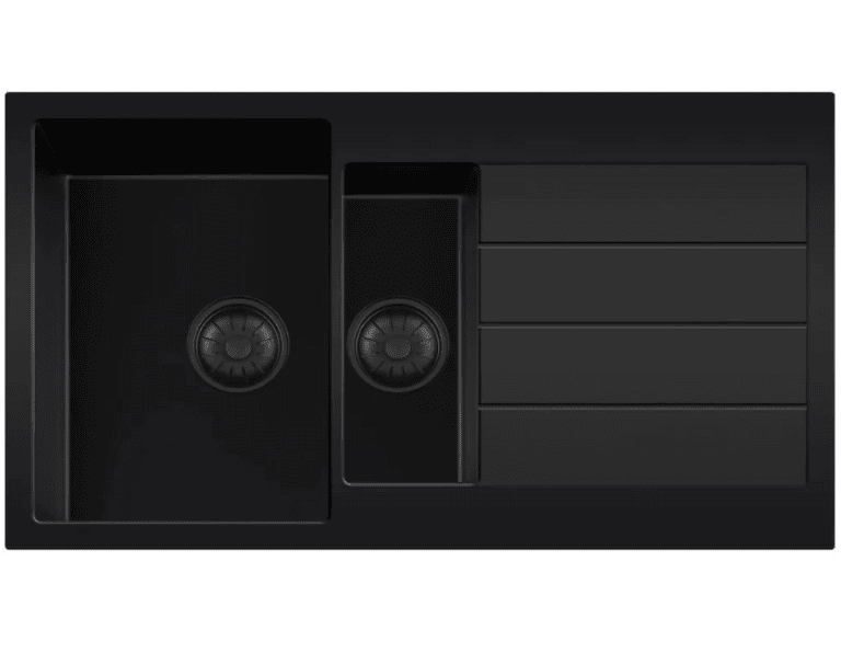 Lorreine 3415BQ44DB-T Luxe Anderhalve Keukenspoelbak Graniet Zwart Met Korfplug Zwart 96 x 50 Opbouw