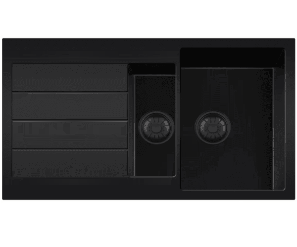 Lorreine 1534BQ44DB-T Luxe Anderhalve Keukenspoelbak Graniet Zwart Met Korfplug Zwart 96 x 50 Opbouw