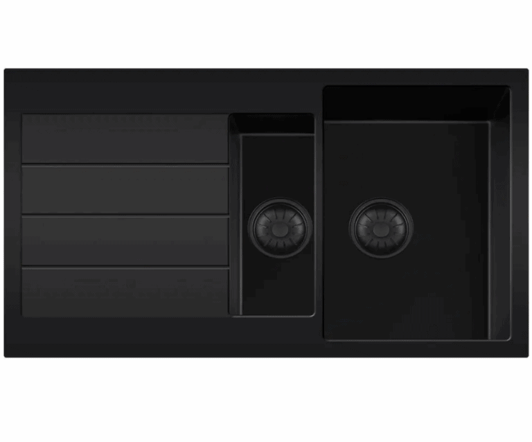 Lorreine 1534BQ44DB-T Luxe Anderhalve Keukenspoelbak Graniet Zwart Met Korfplug Zwart 96 x 50 Opbouw