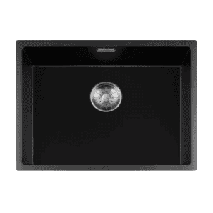 Lorreine 55BQ-FU-Inox Luxe Enkele Keukenspoelbak Graniet Zwart Met Korfplug RVS 55 x 40 Vlakbouw Of Onderbouw