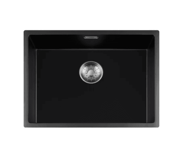 Lorreine 55BQ-FU-Inox Luxe Enkele Keukenspoelbak Graniet Zwart Met Korfplug RVS 55 x 40 Vlakbouw Of Onderbouw