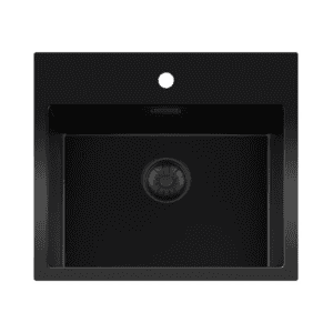 Lorreine 50BQ37TH-T Luxe Enkele Keukenspoelbak Met Kraangat Graniet Zwart Met Korfplug Zwart 50 x 37 Opbouw