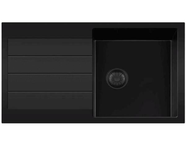 Lorreine 45BQ44DB-T Luxe Enkele Keukenspoelbak Graniet Zwart Met Korfplug Zwart 96 x 50 Opbouw