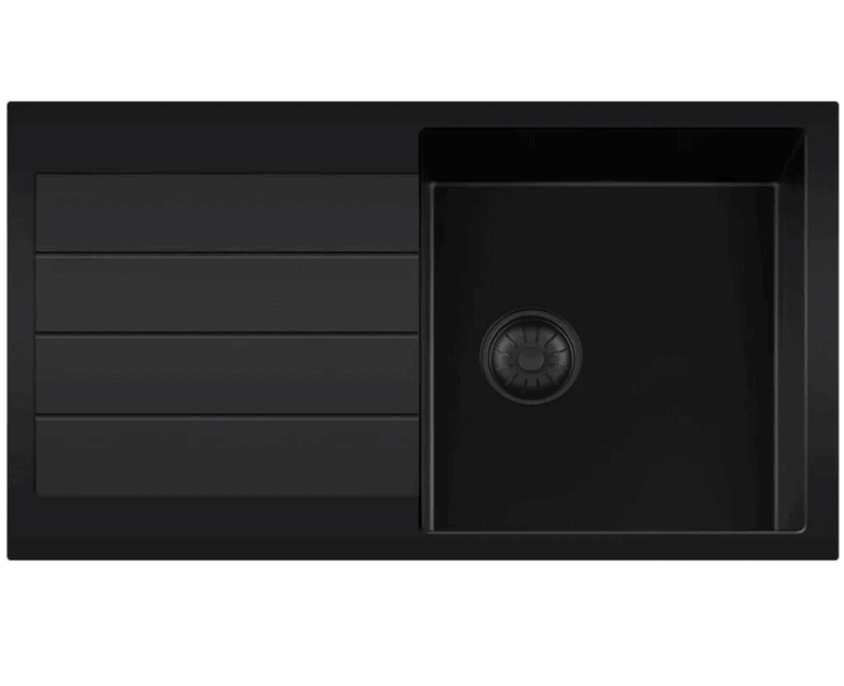 Lorreine 45BQ44DB-T Luxe Enkele Keukenspoelbak Graniet Zwart Met Korfplug Zwart 96 x 50 Opbouw