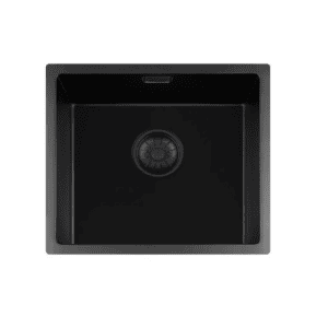 Lorreine 40BQ37-FU Luxe Enkele Keukenspoelbak Graniet Zwart Met Korfplug Zwart 40 x 37 Vlakbouw Of Onderbouw