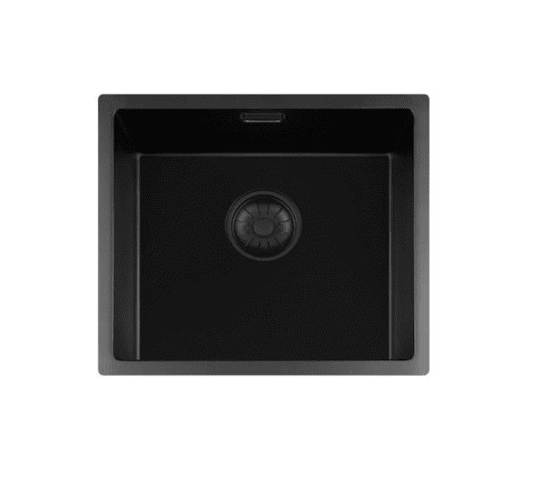Lorreine 40BQ37-FU Luxe Enkele Keukenspoelbak Graniet Zwart Met Korfplug Zwart 40 x 37 Vlakbouw Of Onderbouw