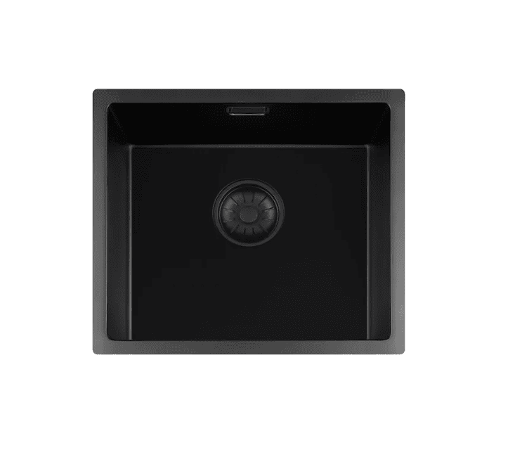 Lorreine 40BQ37-FU Luxe Enkele Keukenspoelbak Graniet Zwart Met Korfplug Zwart 40 x 37 Vlakbouw Of Onderbouw