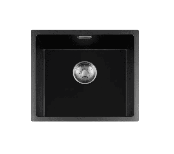 Lorreine 40BQ37-FU-Inox Luxe Enkele Keukenspoelbak Graniet Zwart Met Korfplug RVS 40 x 37 Vlakbouw Of Onderbouw