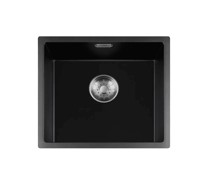 Lorreine 40BQ37-FU-Inox Luxe Enkele Keukenspoelbak Graniet Zwart Met Korfplug RVS 40 x 37 Vlakbouw Of Onderbouw