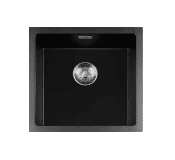 Lorreine 40BQ-T-Inox Luxe Enkele Keukenspoelbak Graniet Zwart Met Korfplug RVS 40 x 40 Opbouw